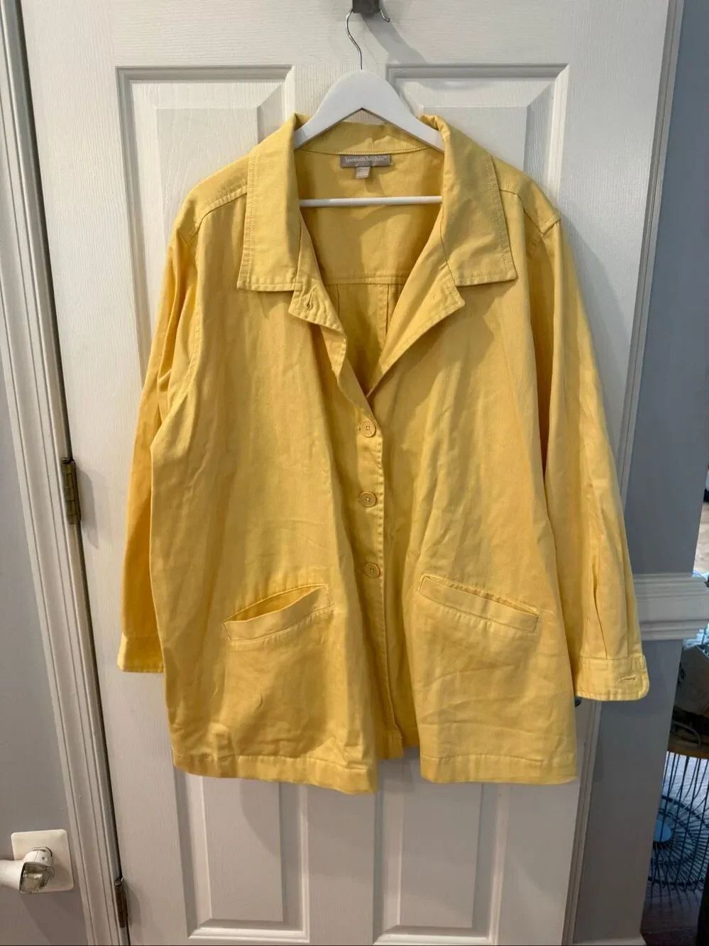 Woman Within Yellow Canvas Long Swing Jacket sz 2X 26/28 EUC